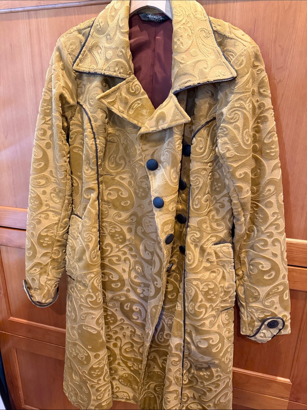 Lip Service Mustard Paisley Jacquard Trench Coat with Black Piping
